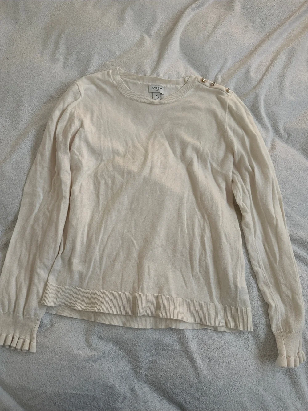 J. Crew Cream Crewneck Sweater with Shoulder Buttons